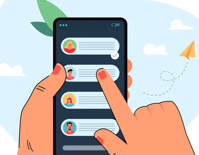 Hand Holding Mobile Phone With Chat Messages On Screen