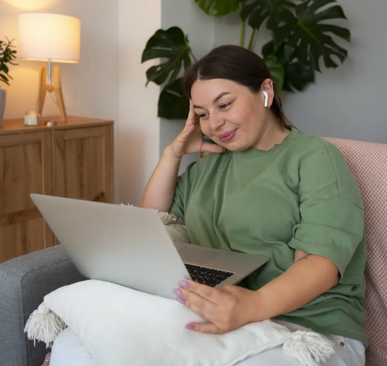 Woman Having Video Call Home Laptop Device